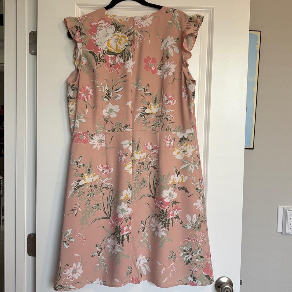 LOFT Pink Floral Smocked Ruffle Dress size XL - Picture 4 of 6